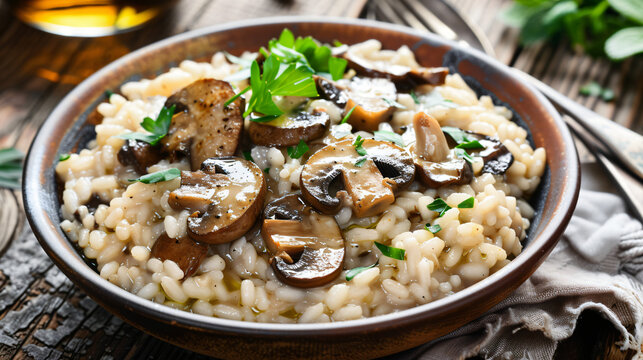 Bowl of creamy mushroom risotto with truffle