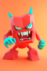 An earth demon with fists of boulders causing earthquakes and landslides to defend its earthen realm quirky character vivid mascot 3d rendercute