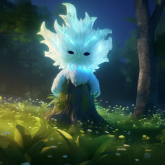 An enchanted tree guardian using natures power to protect a sacred grove in a fantasy game quirky character vivid mascot 3d rendercute