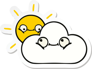 sticker of a cute cartoon sunshine and cloud