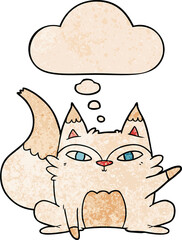 cartoon arctic fox and thought bubble in grunge texture pattern style