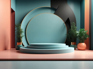 3D rendering abstract platform podium product presentation backdrop.