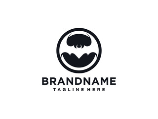 flying bat silhouette logo vector illustration, negative space bat logo