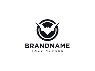flying bat silhouette logo vector illustration, negative space bat logo