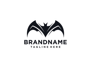 flying bat silhouette logo vector illustration, negative space bat logo