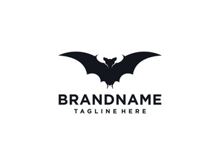 flying bat silhouette logo vector illustration, negative space bat logo