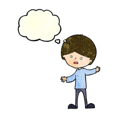 cartoon unhappy boy with thought bubble