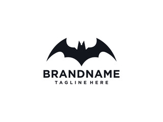 flying bat silhouette logo vector illustration, negative space bat logo