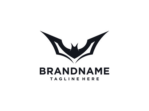 flying bat silhouette logo vector illustration, negative space bat logo