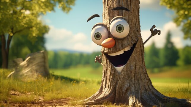 Tree cartoon with big eyes