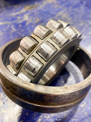 Rolling bearing scratched or worn out or damaged of equipment in petrochemical plant, refinery at industry, Blower, Centrifugal pump, Vacuum pump, Magnetic drive pump, Mechanical Engineering