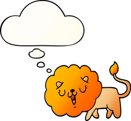 cute cartoon lion and thought bubble in smooth gradient style