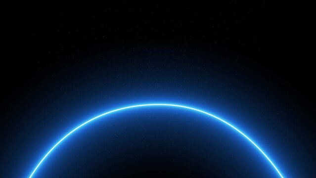 half circle formed by blue neon lights on black background