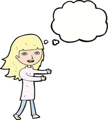 cartoon happy girl with thought bubble