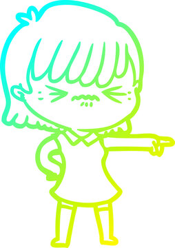 cold gradient line drawing annoyed cartoon girl blaming