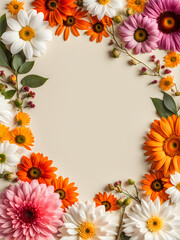 Fototapeta premium seasonal-flowers-framing-upper-and-lower-edges-woven-with-spring-blooms-and-autumn-leaves-subtle
