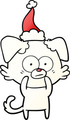 nervous dog gradient cartoon of a wearing santa hat
