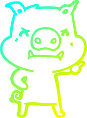 Fototapeta premium cold gradient line drawing angry cartoon pig