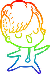 rainbow gradient line drawing cute cartoon girl with hipster haircut