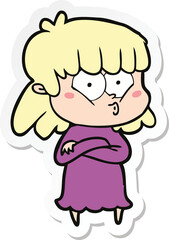 sticker of a cartoon whistling girl