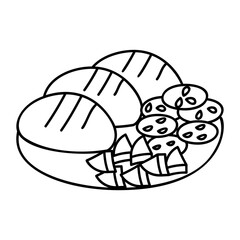 Crispy Vegetable Buns With Tofu outline concept, Vegetarian Bao bread vector design, Fast Food hand draw symbol, Junk food sign, english american cuisine stock illustration 