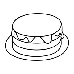 old fashioned Malt Chocolate cake outline concept, Walnut Fudge Brownie vector design, Fast Food hand draw symbol, Junk food sign, english american cuisine stock illustration 