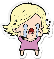 sticker of a cartoon woman crying