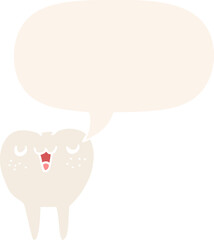 cartoon tooth and speech bubble in retro style