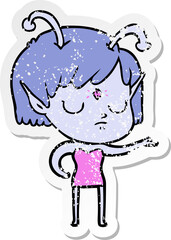 distressed sticker of a cartoon alien girl