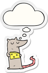 cartoon mouse with cheese and thought bubble as a printed sticker