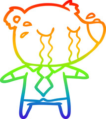 rainbow gradient line drawing cartoon crying bear in shirt