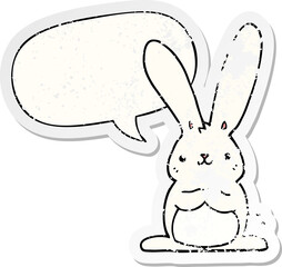 cartoon rabbit and speech bubble distressed sticker