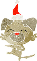retro cartoon of a dog kicking wearing santa hat