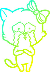 cold gradient line drawing cartoon cat