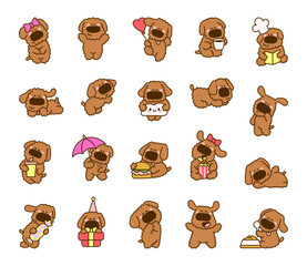 Fototapeta premium Cute kawaii dog. Toy poodle. Cartoon funny puppy character. Hand drawn style. Vector drawing. Collection of design elements.