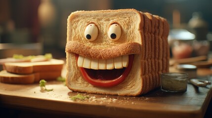 Smiling sandwich cartoon with big eyes