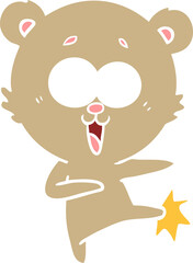 laughing teddy  bear flat color style cartoon