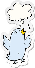 cartoon bird singing and thought bubble as a printed sticker