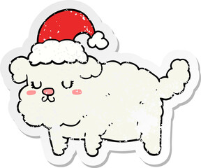 distressed sticker of a cute christmas dog