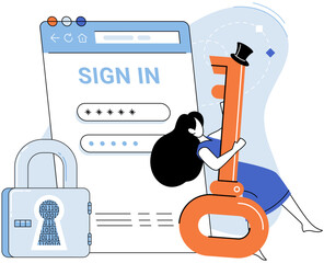 Sign up page vector illustration. Creating account enables users to access online services The sign up page metaphor signifies start digital journey Users are required to complete registration form