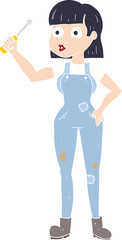 flat color illustration of a cartoon female mechanic