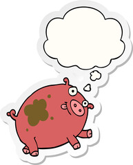 cartoon pig and thought bubble as a printed sticker