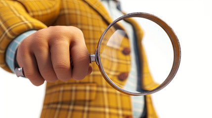 Detective holds magnifying glass, The concept of information searching, research, investigation, explore