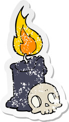 distressed sticker of a cartoon skull and candle