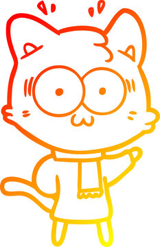 recommend clip art: warm gradient line drawing cartoon surprised cat wearing warm winter clothes