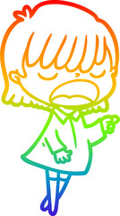 Obraz premium rainbow gradient line drawing cartoon woman talking loudly