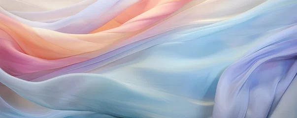 Poster Abstract pastel blowing silk fabric. Gusting delicate scarves. Iridescent curtains billowing in the wind. © Coosh448