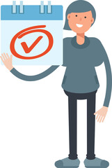 Woman Character and Check Mark Sign
