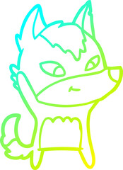 cold gradient line drawing friendly cartoon wolf