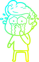 cold gradient line drawing cartoon crying man